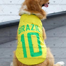 BRASIL NO.10 Pet Dog VEST Soft Breathable Football Jersey Costume for Dogs Sports Team Fan Style Comfortable Cute Sportswear
