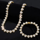 ZAKOL 45CM New Hip Hop Tennis Chain Bracelet Necklace Shiny Heart Rhinestone CZ Fashion Rock Party Jewelry Set