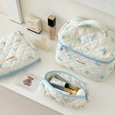 Cute Bow Flower Quilting Cotton Makeup Bag Women Zipper Cosmetic Organizer Female Cloth Handbag Portable Toiletry Case for Girls