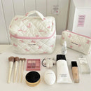 Cute Bow Flower Quilting Cotton Makeup Bag Women Zipper Cosmetic Organizer Female Cloth Handbag Portable Toiletry Case for Girls