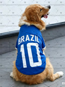 BRASIL NO.10 Pet Dog VEST Soft Breathable Football Jersey Costume for Dogs Sports Team Fan Style Comfortable Cute Sportswear