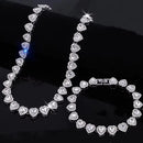 ZAKOL 45CM New Hip Hop Tennis Chain Bracelet Necklace Shiny Heart Rhinestone CZ Fashion Rock Party Jewelry Set
