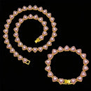 ZAKOL 45CM New Hip Hop Tennis Chain Bracelet Necklace Shiny Heart Rhinestone CZ Fashion Rock Party Jewelry Set