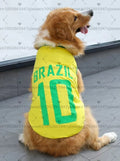 BRASIL NO.10 Pet Dog VEST Soft Breathable Football Jersey Costume for Dogs Sports Team Fan Style Comfortable Cute Sportswear