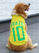 BRASIL NO.10 Pet Dog VEST Soft Breathable Football Jersey Costume for Dogs Sports Team Fan Style Comfortable Cute Sportswear