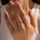 Uworld Minimalist Line Ring 18K Gold Color Plated Stainless Steel Stackable Hollow Ring Women's Jewelry Adjustable Ring Party Gi
