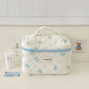 Cute Bow Flower Quilting Cotton Makeup Bag Women Zipper Cosmetic Organizer Female Cloth Handbag Portable Toiletry Case for Girls
