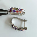 Wholesale Slver Color Luxury 925 Sterling Silver Earrings Flash Colorful CZ Zircon Ear Studs Earrings Women Cheap Brincos