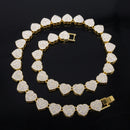 ZAKOL 45CM New Hip Hop Tennis Chain Bracelet Necklace Shiny Heart Rhinestone CZ Fashion Rock Party Jewelry Set