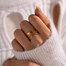 Uworld Minimalist Line Ring 18K Gold Color Plated Stainless Steel Stackable Hollow Ring Women's Jewelry Adjustable Ring Party Gi