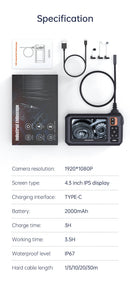 Industrial Endoscope Camera 4.3inch IPS Screen 8mm HD1080P IP67 Waterproof 8 LED Light Inspection Borescope for Pipe Car Repair