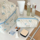 Cute Bow Flower Quilting Cotton Makeup Bag Women Zipper Cosmetic Organizer Female Cloth Handbag Portable Toiletry Case for Girls