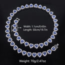 ZAKOL 45CM New Hip Hop Tennis Chain Bracelet Necklace Shiny Heart Rhinestone CZ Fashion Rock Party Jewelry Set
