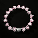 ZAKOL 45CM New Hip Hop Tennis Chain Bracelet Necklace Shiny Heart Rhinestone CZ Fashion Rock Party Jewelry Set