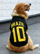 BRASIL NO.10 Pet Dog VEST Soft Breathable Football Jersey Costume for Dogs Sports Team Fan Style Comfortable Cute Sportswear