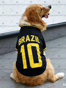 BRASIL NO.10 Pet Dog VEST Soft Breathable Football Jersey Costume for Dogs Sports Team Fan Style Comfortable Cute Sportswear